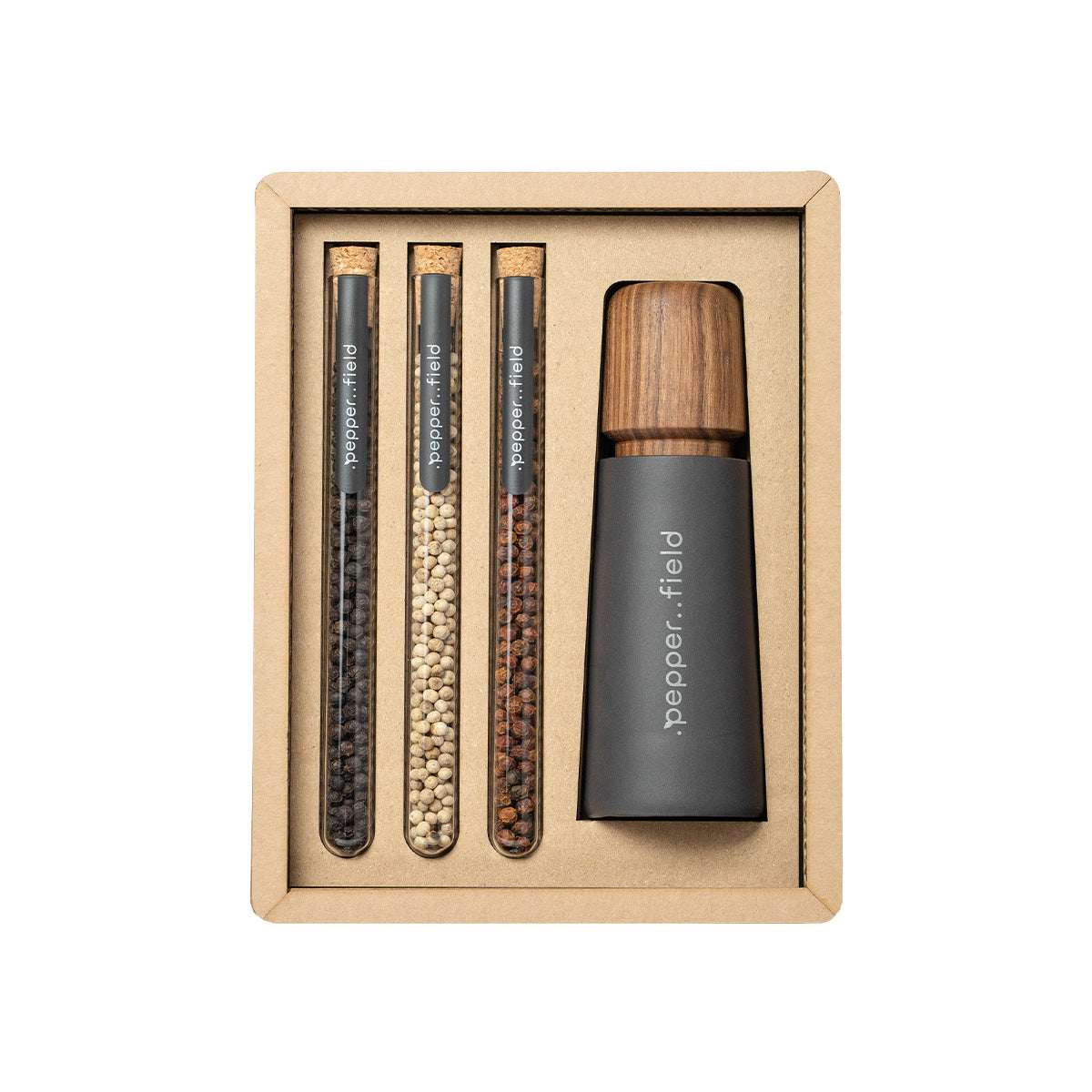 Scandinavian Grinder with a set of test tubes with Kampot  pepper in a gift cardboard box (3× 10 g)