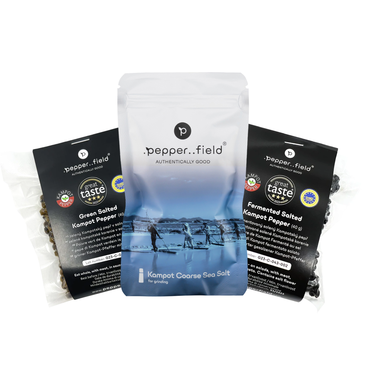 2+1: Fermented and green Kampot  pepper, coarse-grained Kampot salt 