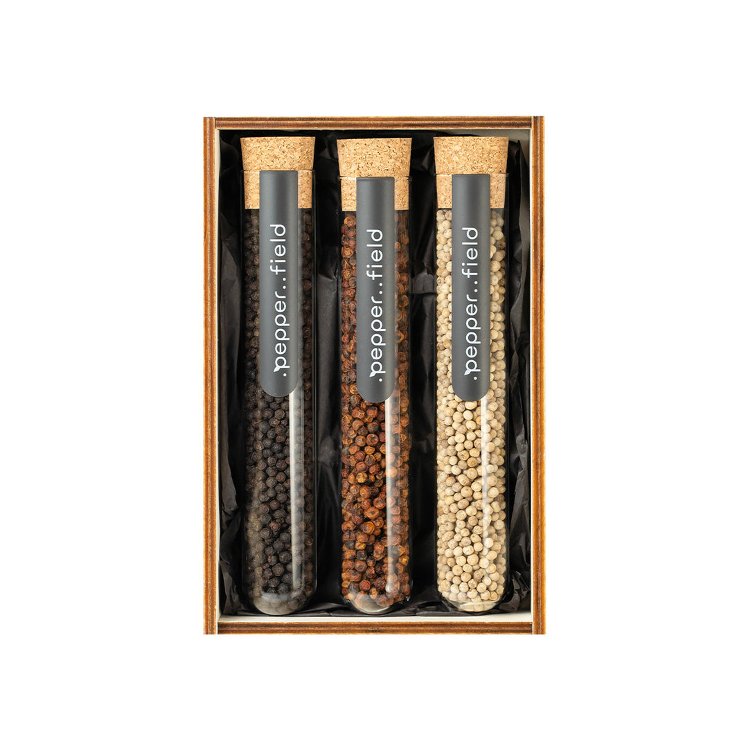 Set of large test tubes with 3 types of pepper in a gift box (3×70 g) 